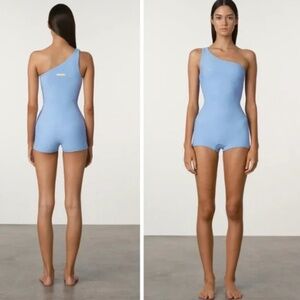 Zulu & Zephyr Waffle Bodysuit One Shoulder Swim Bikini Size 10 Ocean Blue nwt
